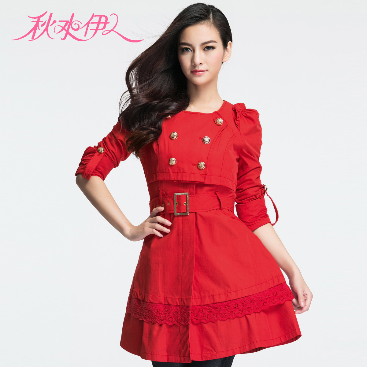 QIUSHUIYIREN 2012 autumn and winter double breasted elegant slim trench outerwear