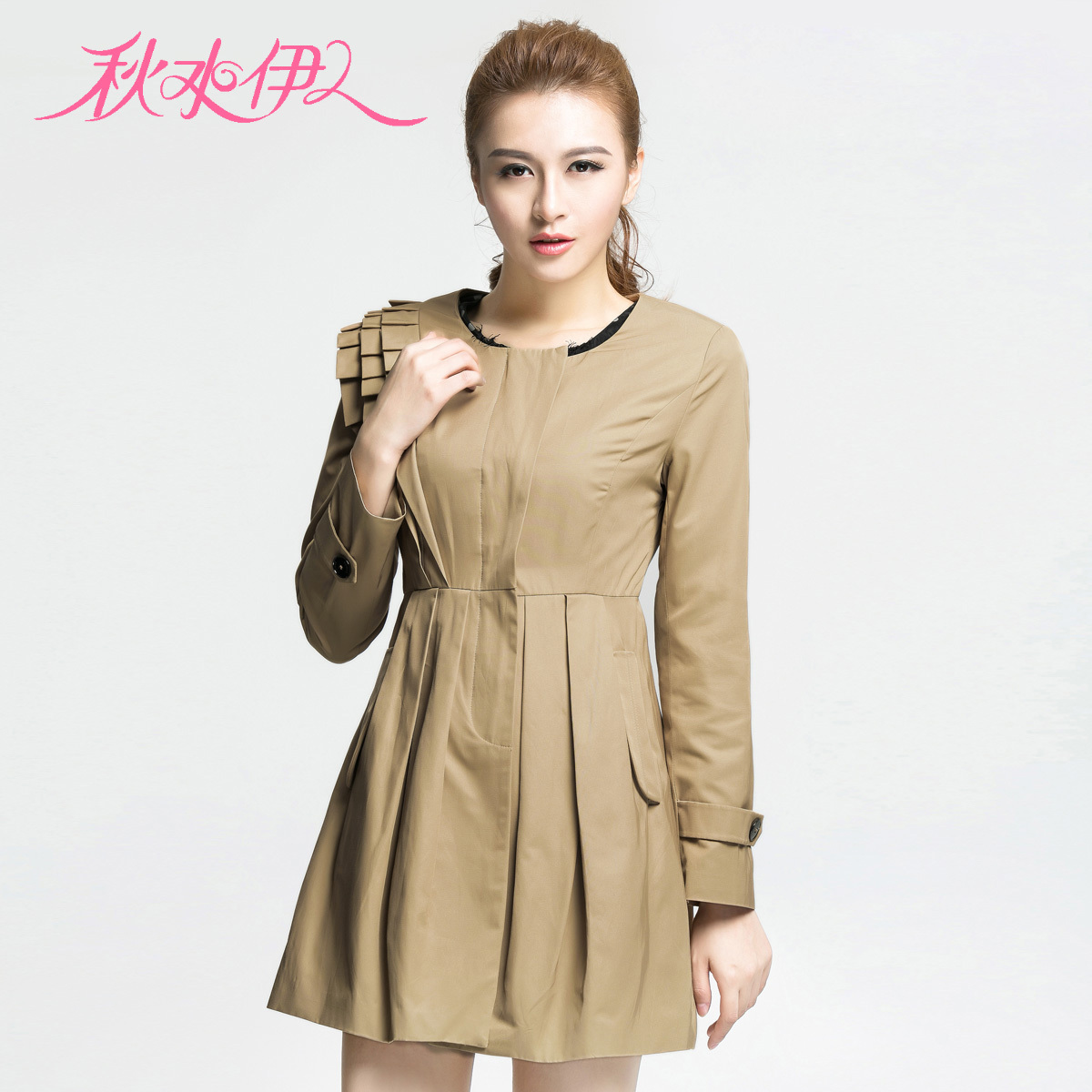 QIUSHUIYIREN 2012 autumn fashion o-neck slim women's medium-long trench outerwear