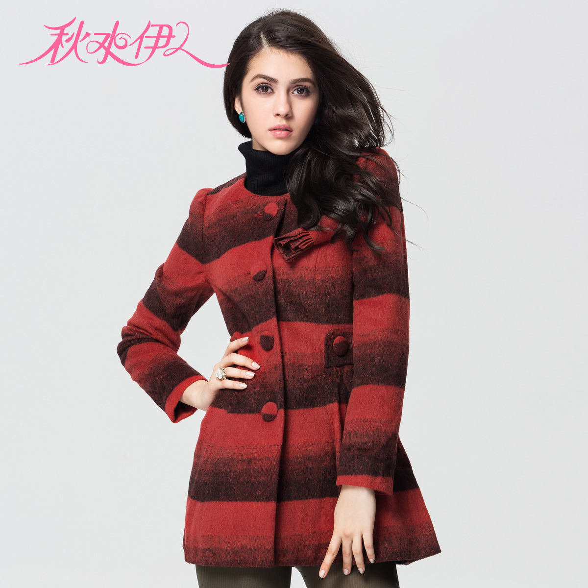 QIUSHUIYIREN 2012 gradient color stripe slim woolen overcoat