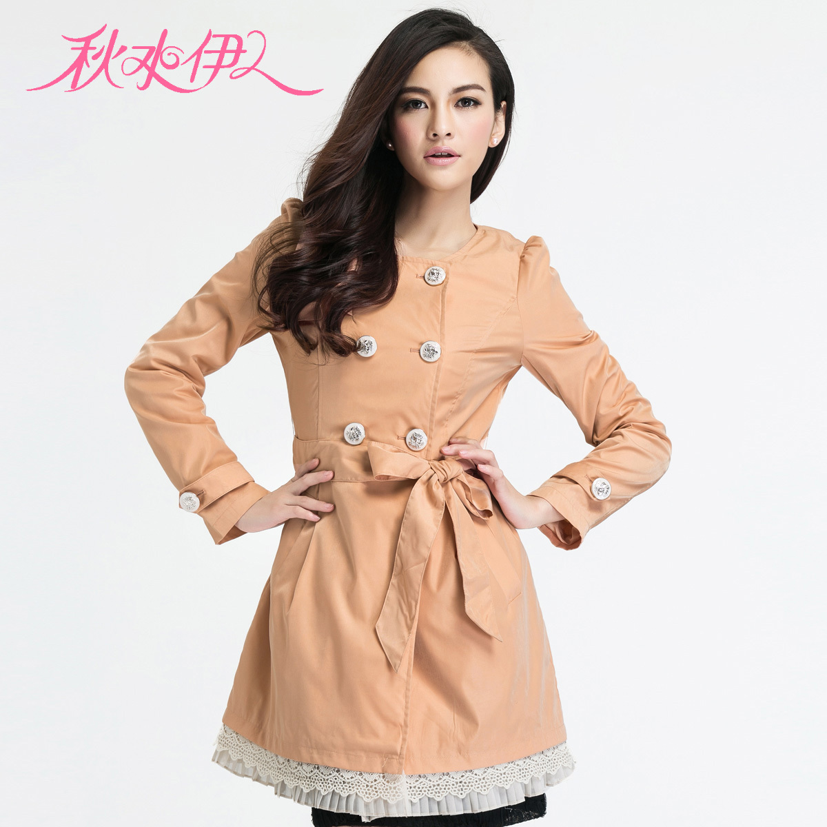 QIUSHUIYIREN 2012 spring and autumn double breasted british style elegant medium-long women's slim trench outerwear