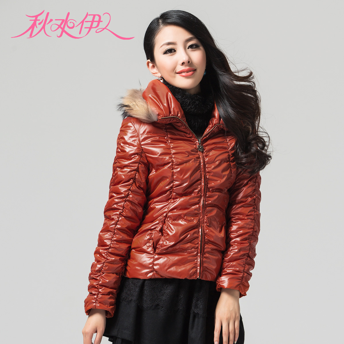QIUSHUIYIREN 2012 winter detachable fur collar with a hood slim all-match down coat