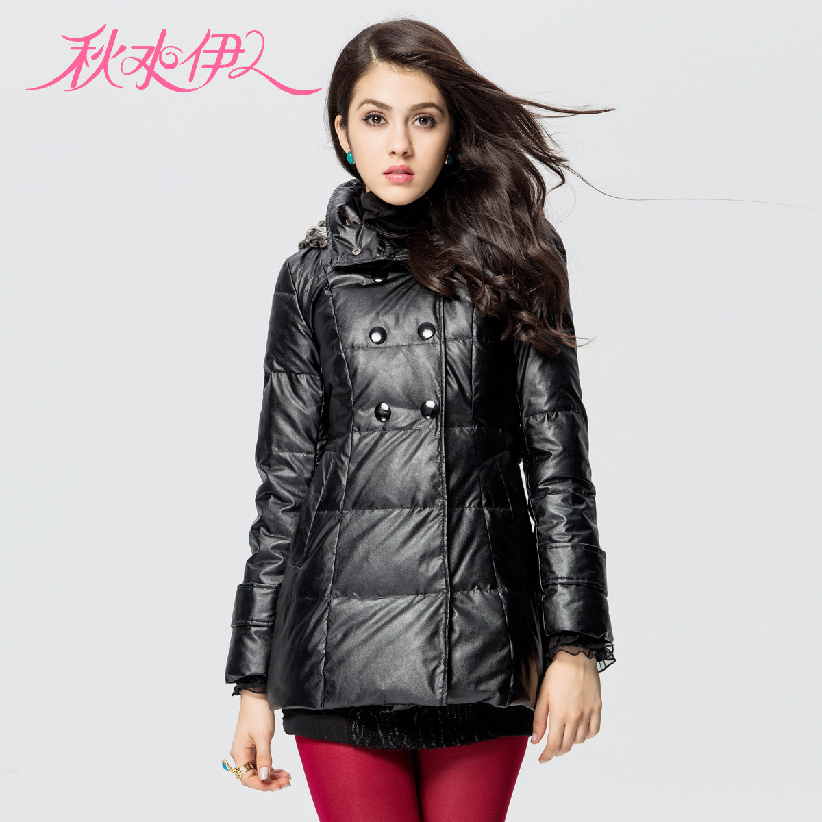 QIUSHUIYIREN 2012 winter gentlewomen elegant with a hood double breasted slim thermal down coat female