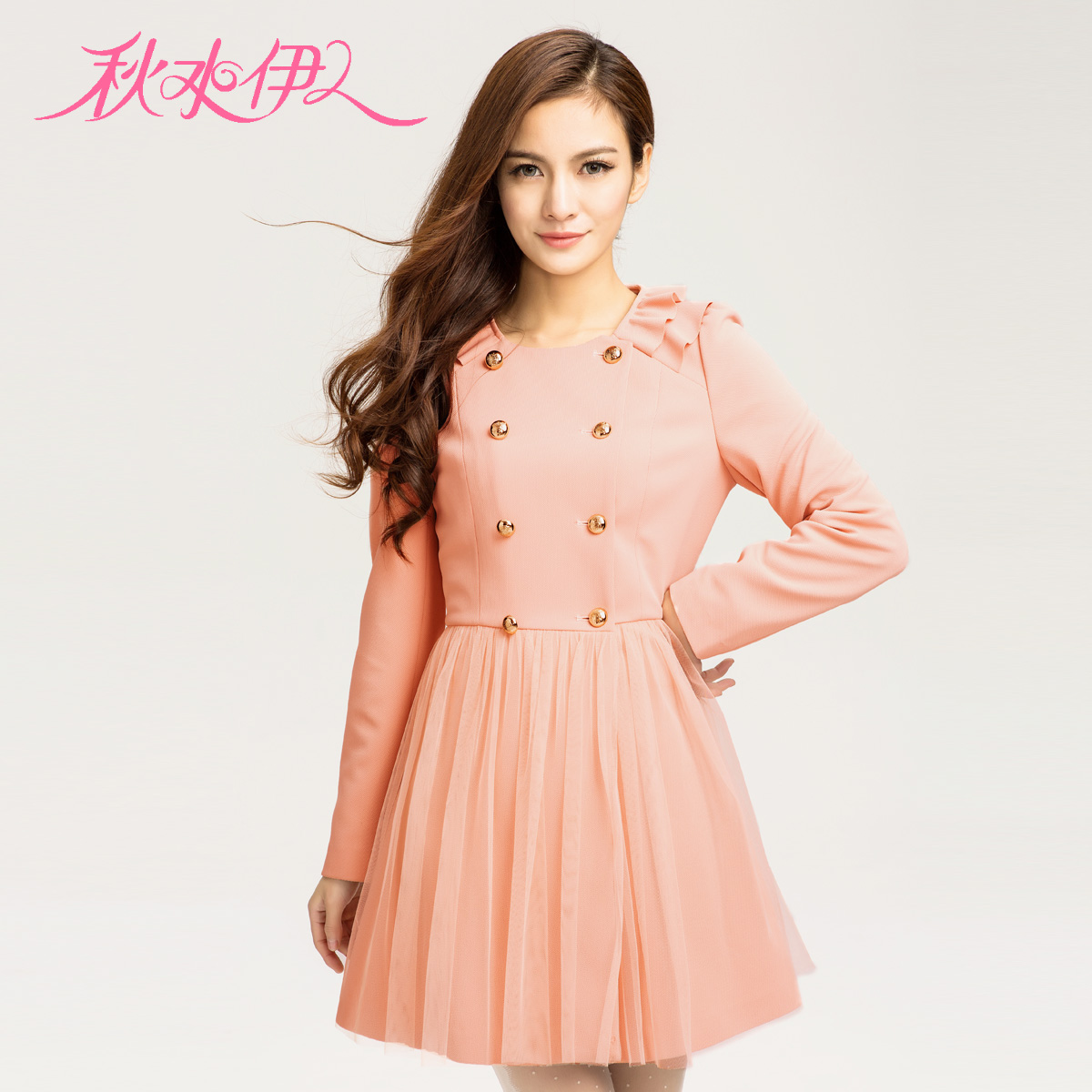 QIUSHUIYIREN 2013 spring double breasted slim medium-long o-neck trench outerwear female