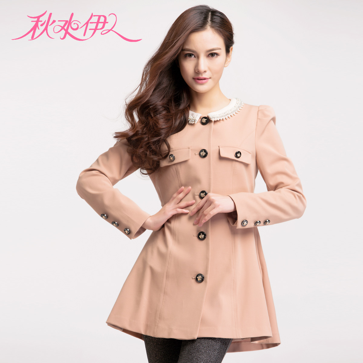 QIUSHUIYIREN 2013 spring new arrival brief romantic detachable design slim long trench outerwear Women solid color