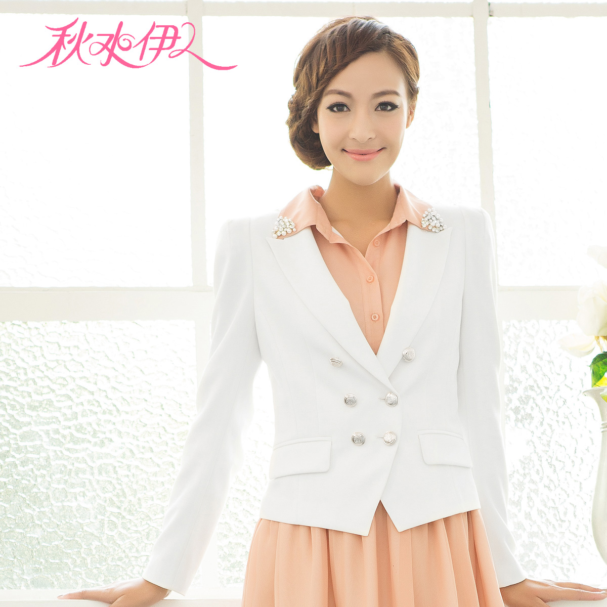 QIUSHUIYIREN 2013 spring new arrival double breasted ol slim solid color suit coat