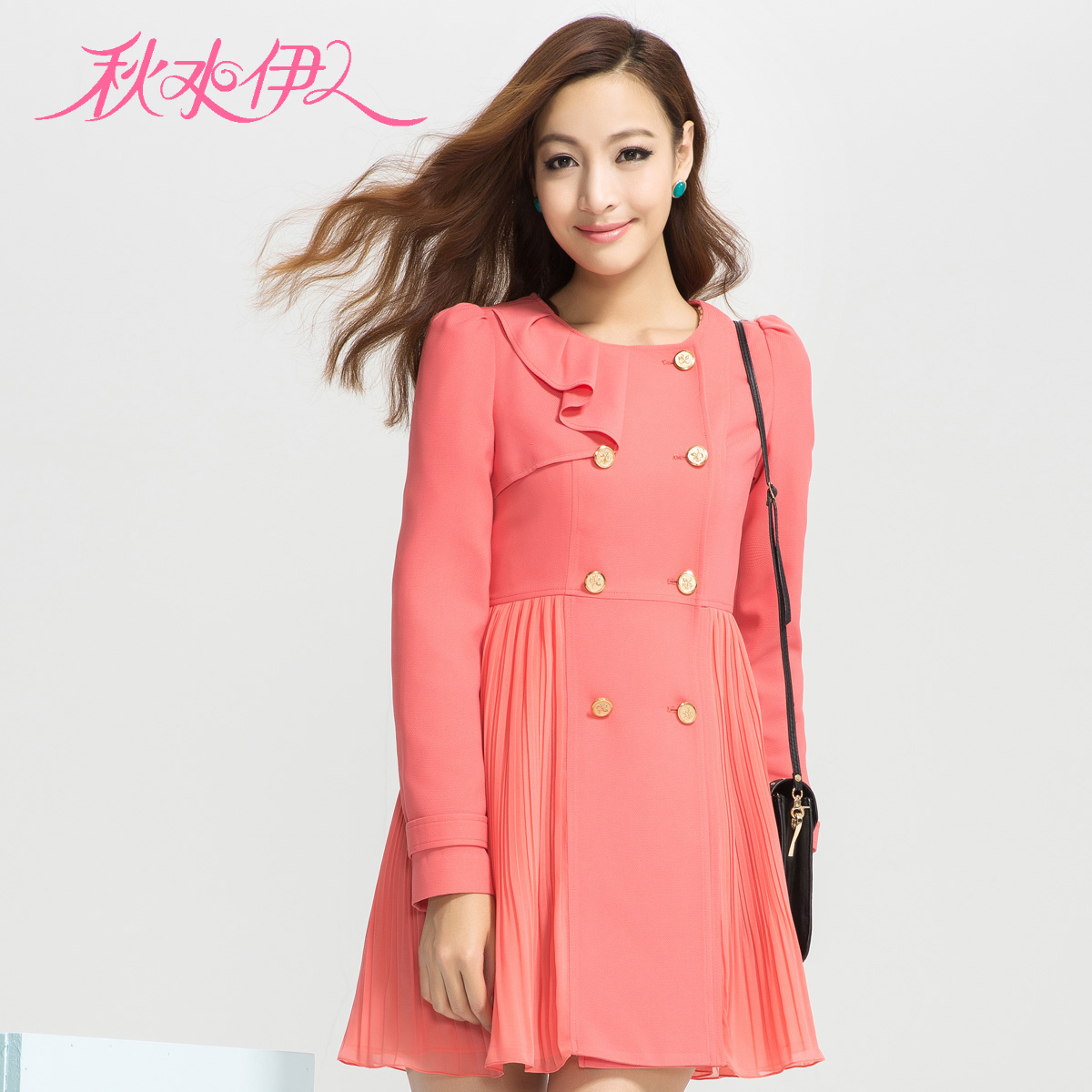 QIUSHUIYIREN 2013 spring new arrival elegant ruffle slim trench