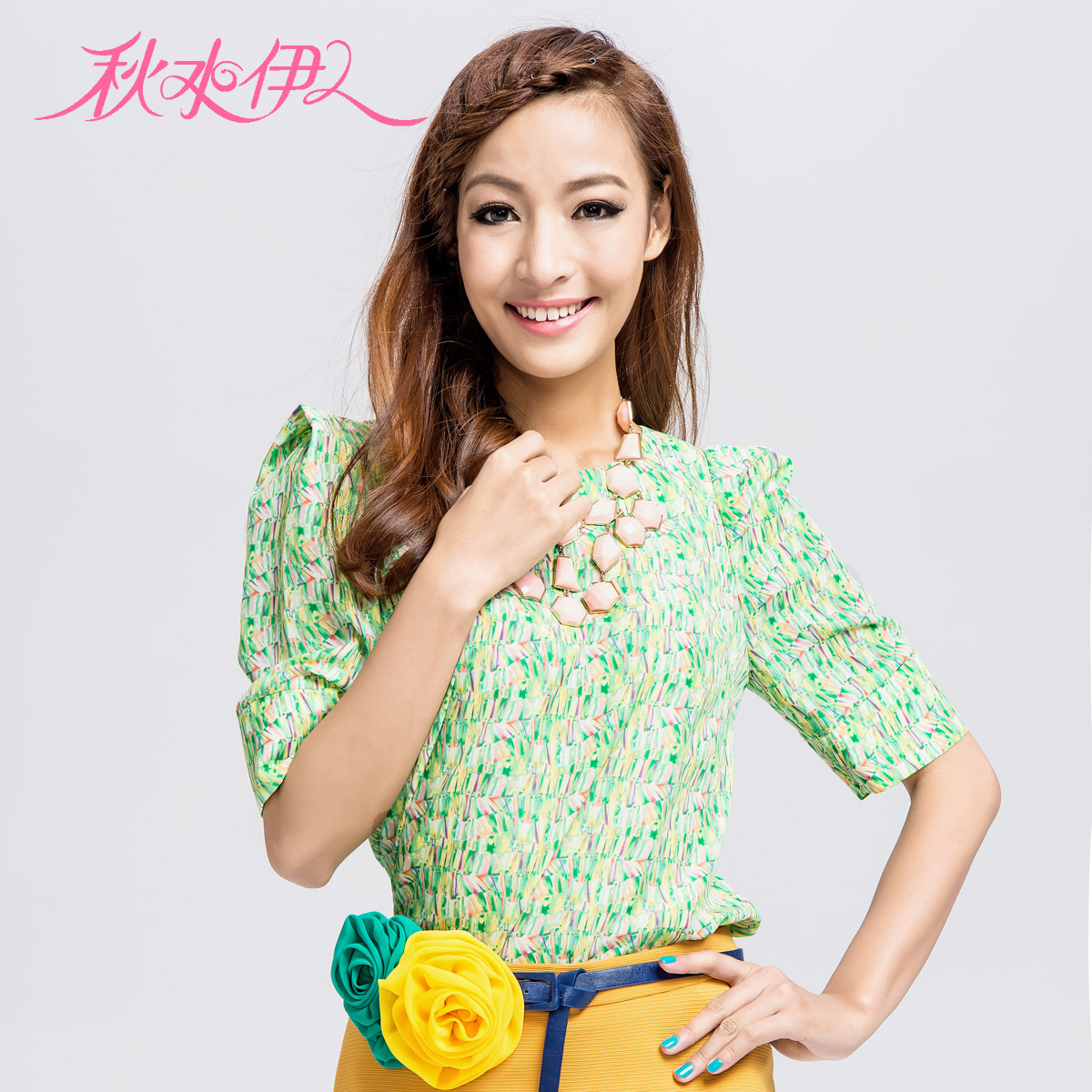 QIUSHUIYIREN 2013 spring new arrival rustic abstract romantic fifth sleeve top female chiffon