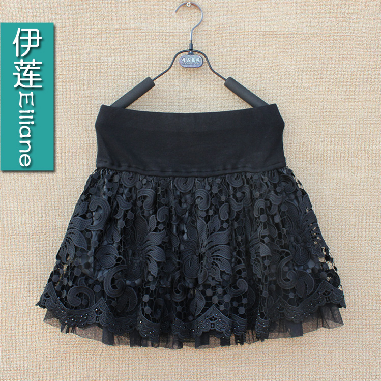 Quality 2013 cutout crochet short skirt elegant embroidered puff skirt pleated half-length leather skirt basic skirt