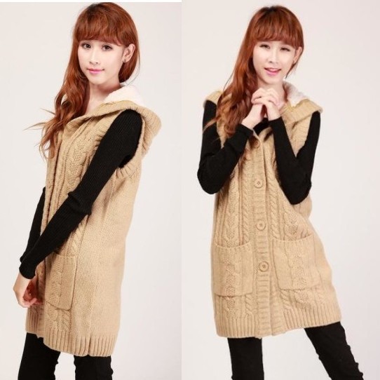 Quality! autumn winter  medium-long hooded sleeveless slim sweater cardigan women's sweater dress designed