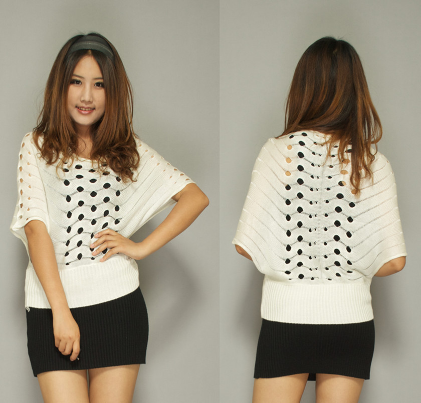 Quality! autumn winter Spring new arrival  spring women's elegant gentlewomen batwing sleeve cutout handmade  women sweater