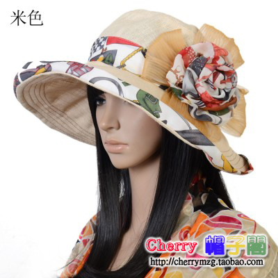 Quality big flower women's sun-shading large brim hat 2013 folding sun hat