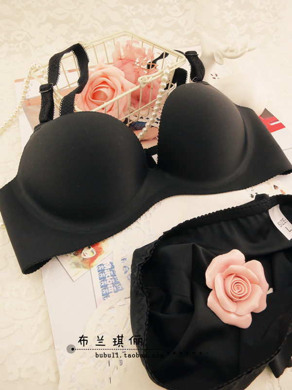 Quality black . sexy black one piece seamless bra push up underwear set thick cup adjustable