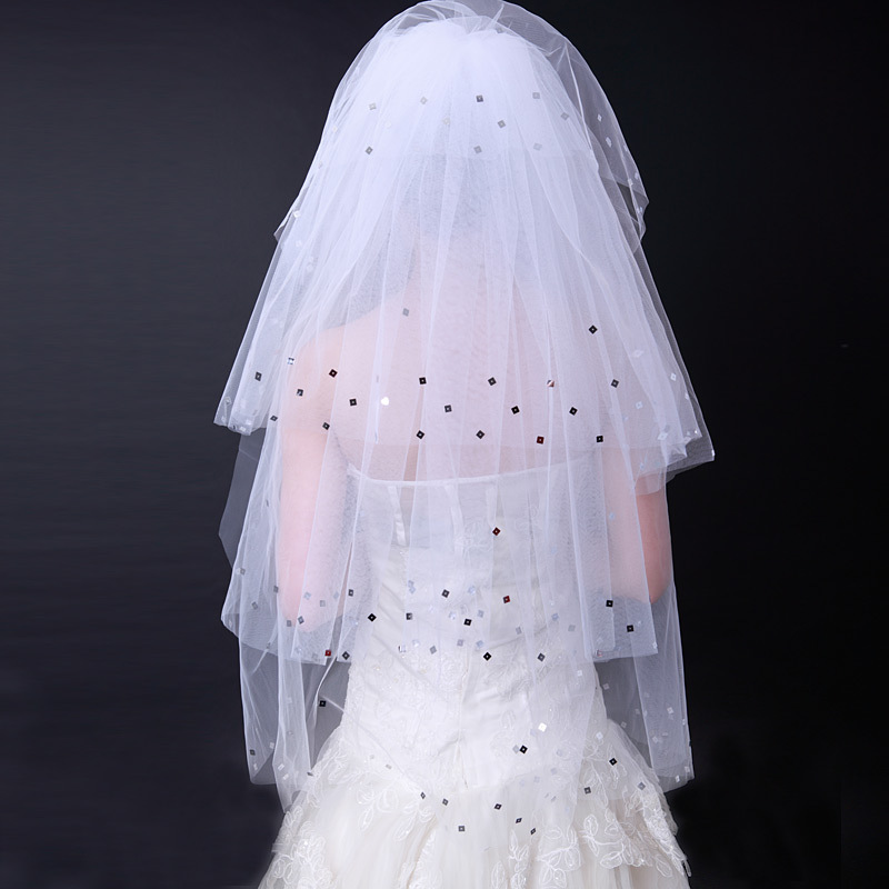 quality bridal veil wedding dress veil paillette veil 047 white MIM