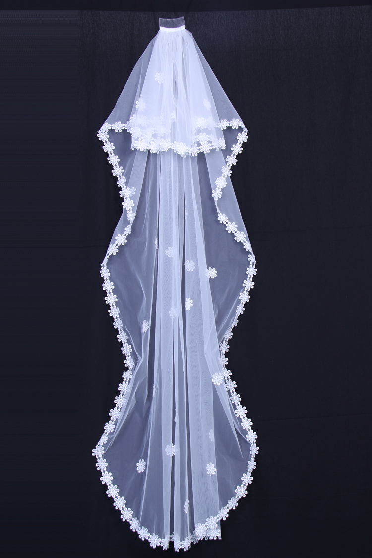 Quality bridal yarn double layer train laciness long veil hair accessory hot-selling wedding veil