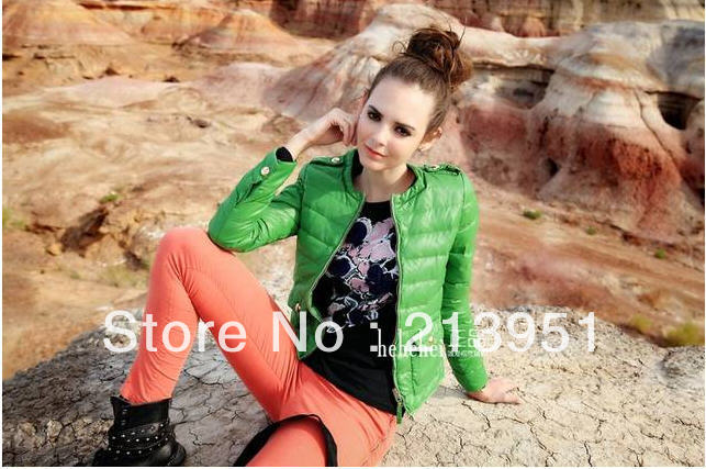 Quality candy color short stand collar slim down jacket W112 Free shipping
