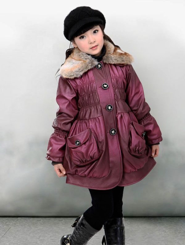 Quality child thick leather clothing leather coat trench overcoat girls clothing winter 8198