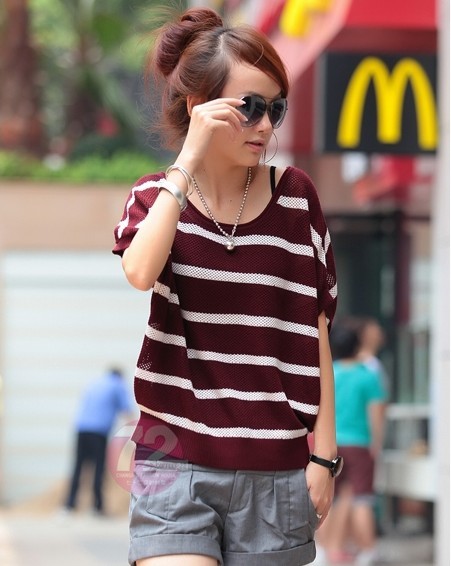 quality cusual women lady fashion,  Should 2012 stripe twinset sweater thin 1103