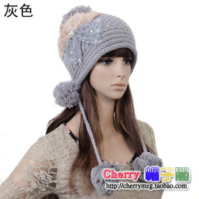 Quality diamond oge ball strap handmade ear protector cap women's bow autumn and winter knitted hat