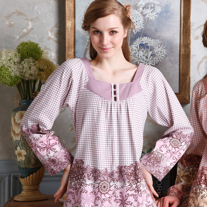 Quality fashion check exquisite embroidered knitted cotton fashion sleep set 8171