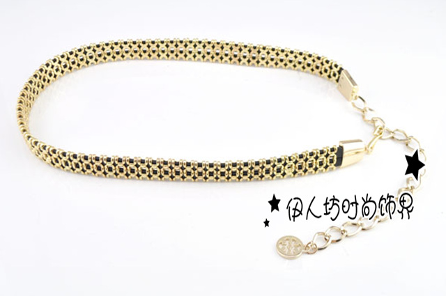 Quality fashion Women strap genuine leather thin belt metal belly chain black gold women's belt