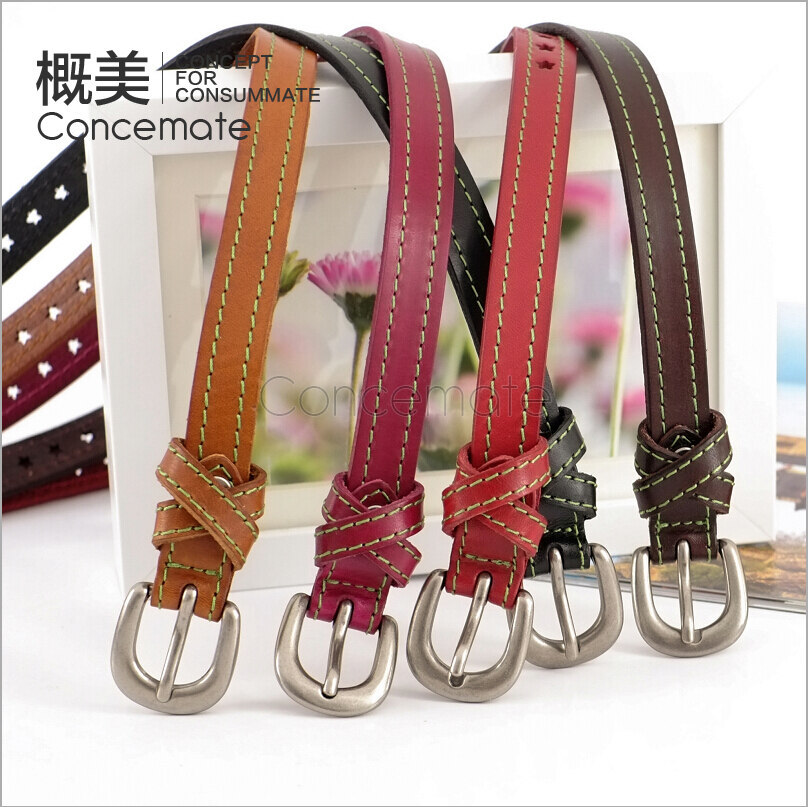 Quality first layer of cowhide hairline cutout five-pointed star genuine leather strap fashion women's casual thin belt