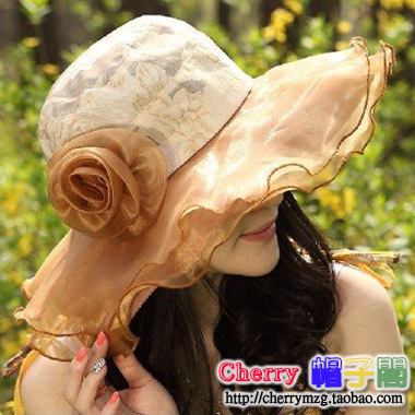 Quality folding spring and summer sunscreen sun hat fashion double layer lace ruffle sun-shading large along the cap