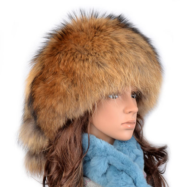 Quality fur hat winter warm hat fashion leather strawhat raccoon fur hat full leather