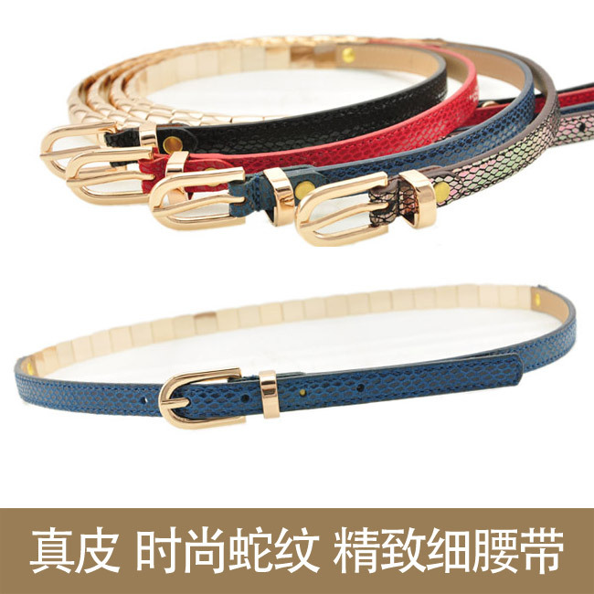 Quality genuine leather serpentine pattern exquisite brief buckle thin belt metal decoration fashion women's belt