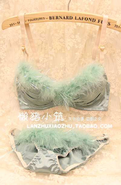 Quality glossy 3 breasted bra women's single-bra underwear set 3688 green