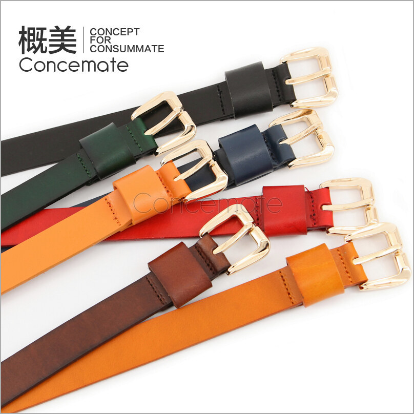 Quality gold buckle cowhide strap women's genuine leather thin belt OL outfit all-match cowhide belt c485