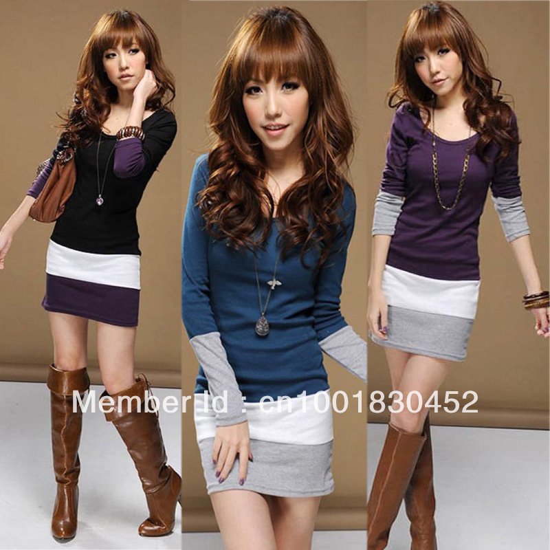 Quality Guarantee Long Sleeve T-Shirts Ladies Top Wear Lady Clothes O-Neck Tops Blouse Stripe Dress 3 Colors Women Dresses