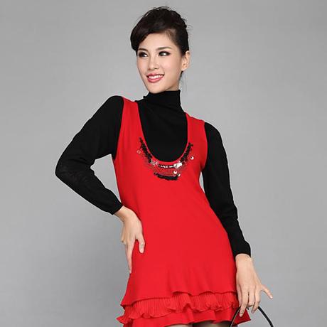 Quality hkk women's plus size handmade thickening knitted sweater tank dress clothing pleated skirt