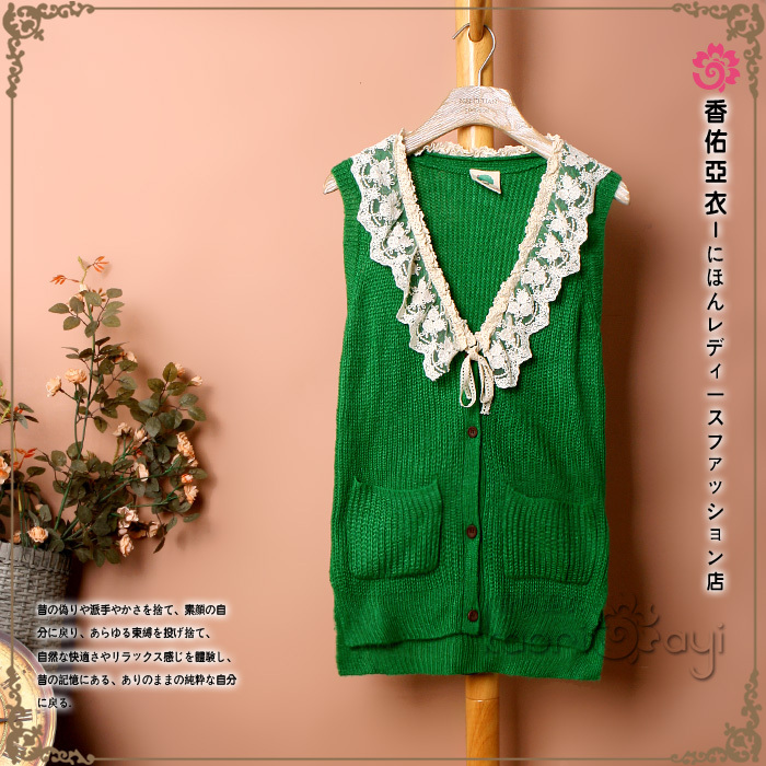 quality hot fashion 2012 autumn women's beautiful lace collar pocket vest sweater party birthday