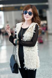 Quality! hot sale! autumn winter 201 fashion vintage paillette sweater with a hood loose medium-long vest for dating meeting