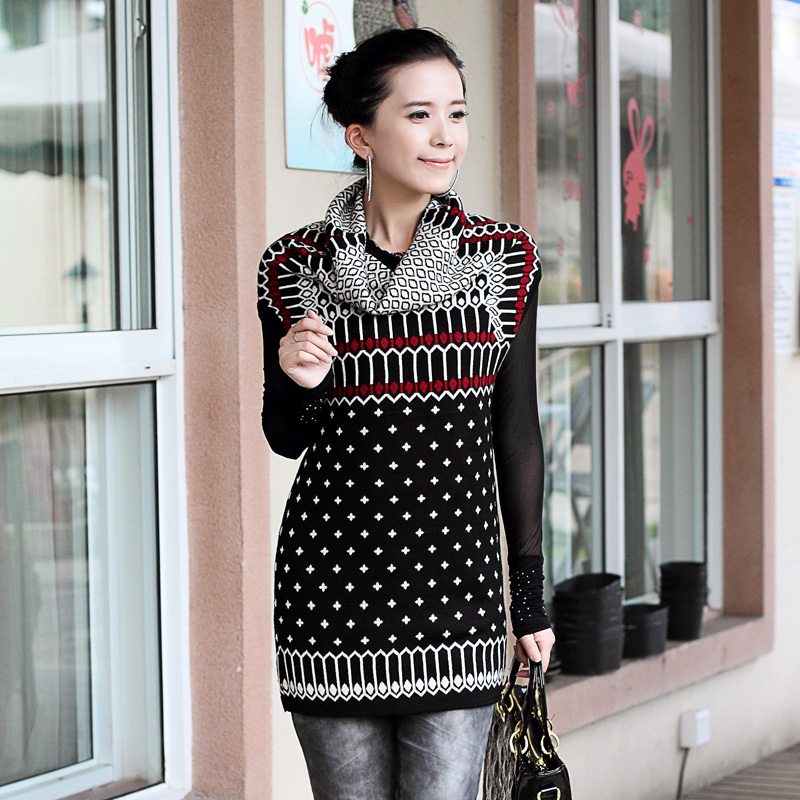 Quality! hot sale! Sleeveless heap turtleneck fashion slim long sweater womens dresses