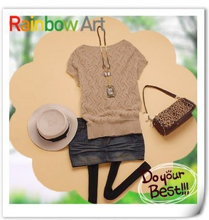 quality! hot sale Spring sweet cutout slit neckline batwing sleeve sweater vest sweater holiday party wear