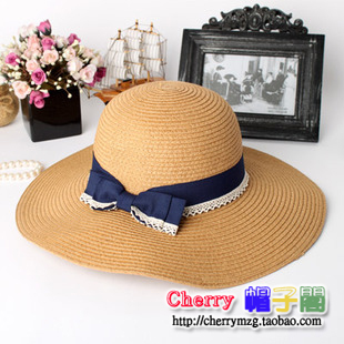 Quality lace bow sunscreen big hat along rustic women's fashion beach cap