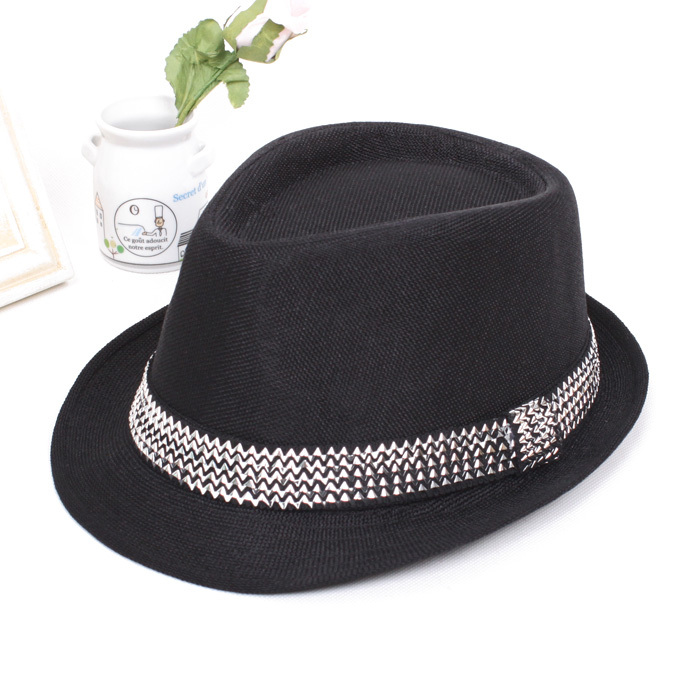 Quality linen fashion british style silver ribbon general small fedoras jazz hat