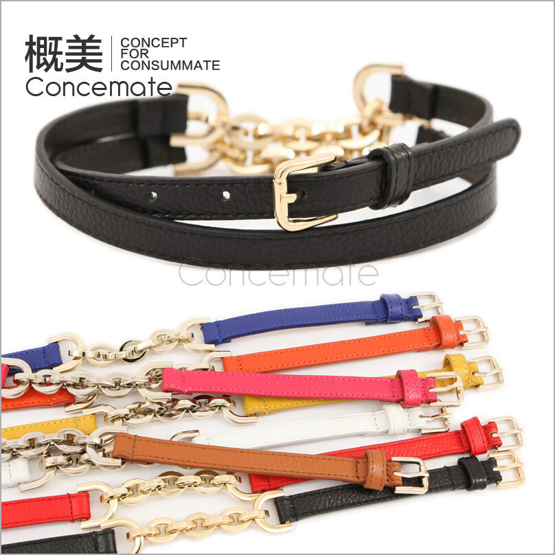 Quality metal patchwork litchi cowhide female thin belt fashion genuine leather strap c513