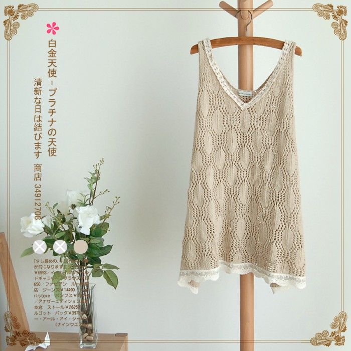 Quality!New! autumn winter Lace V-neck cutout  irregular sweep loose sweater vest 8510 for ARTYNCING MEETING pARTYNCING
