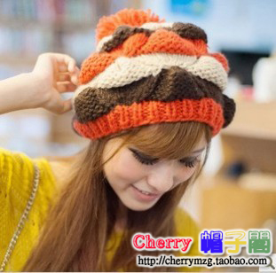 Quality plaid hair ball knitted hat handmade colorant match autumn and winter hat fashion women's warm hat