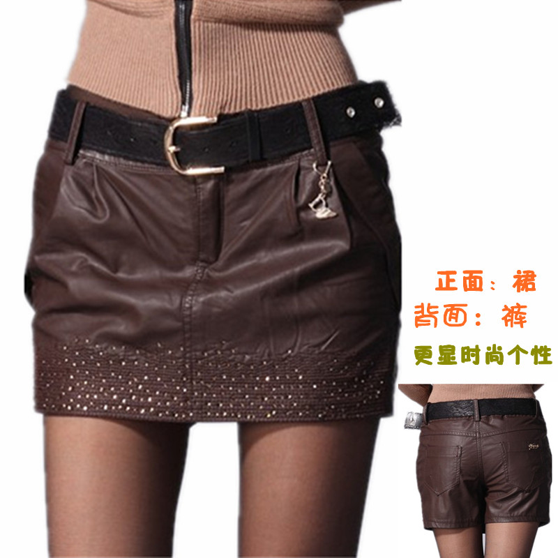 Quality PU shorts bust skirt all-match boots skirt slim basic slim hip leather skirt water washed leather skorts