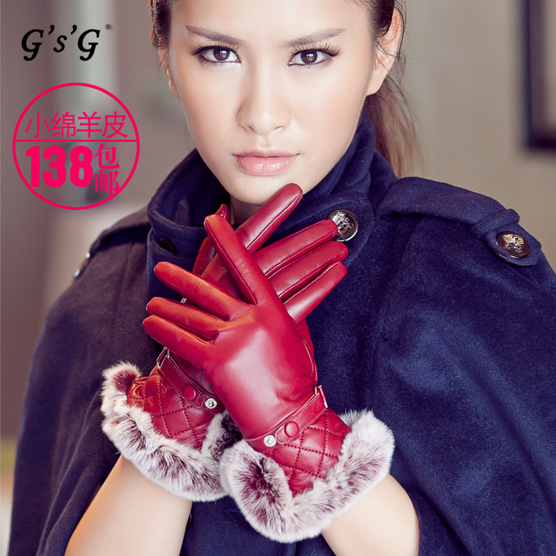 Quality rex rabbit hair women's short design small sheepskin thermal genuine leather gloves 12212