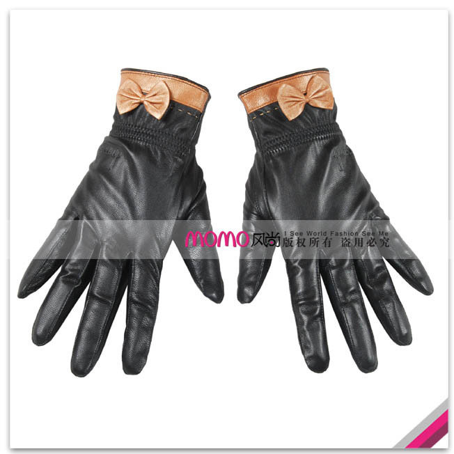 Quality sheepskin gloves repair set ' hands gold bow women's genuine leather gloves