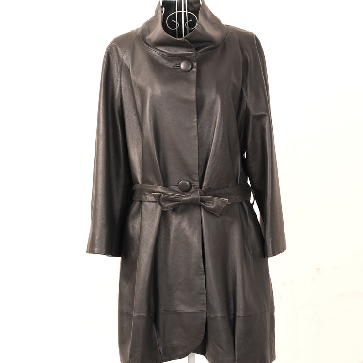 Quality sheepskin medium-long lacing leather clothing slim waist women's genuine leather clothing plus size