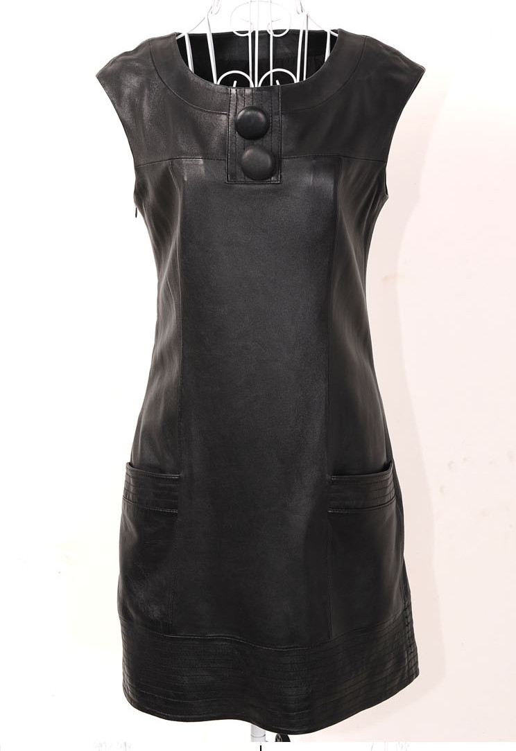 Quality sheepskin sleeveless vest long design one-piece dress women's genuine leather clothing