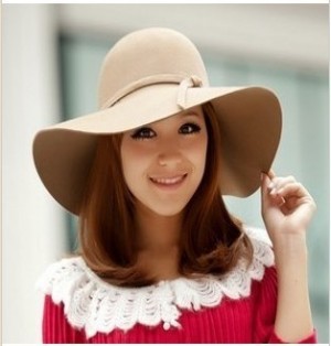 Quality sun-shading hat woolen big hepburn women's billycan