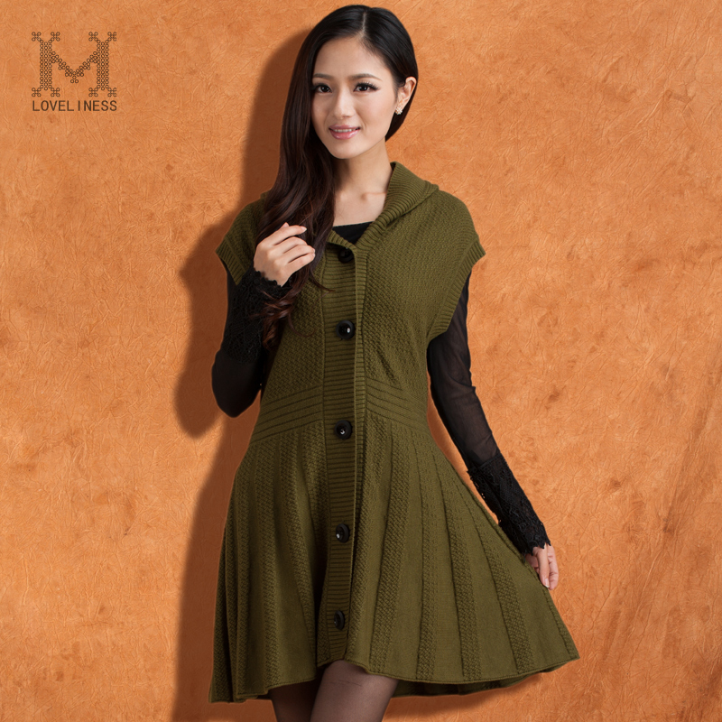 Quality! women fashion, 2012 A - shaped type formal clothing hooded cardigan sleeveless women's sweater wool skirt 61210