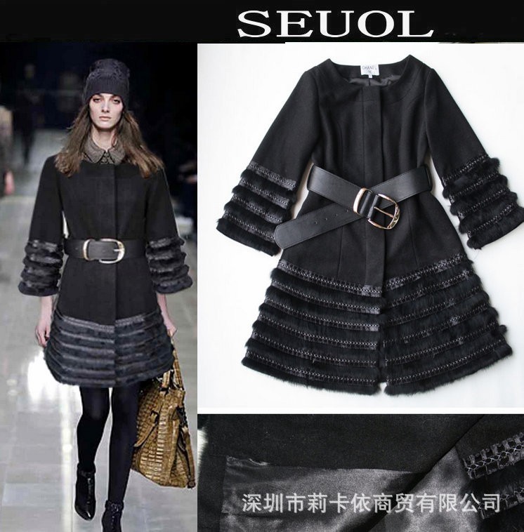 Quality women's noble elegant rabbit fur wool coat outerwear female winter