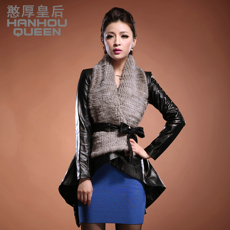 Queen 2012 autumn new arrival sheepskin medium-long mink genuine leather clothing outerwear free shipping